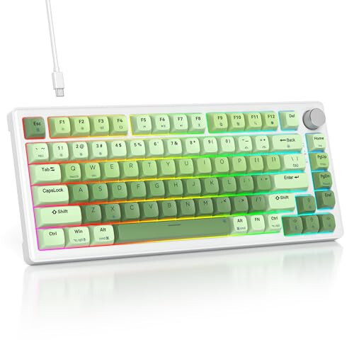 SbocKeeb 75% Yashil Mexanik Klaviatura Prokladka bilan, Tugmali, Maxsus Simli Qaymoqli O'yin Klaviaturasi TKL 75 Foizli Issiq almashtiriladigan RGB Orqa Yoritishli, Win/MAC uchun Oldindan Moylangan Kalit, Yashil - SbocKeeb
