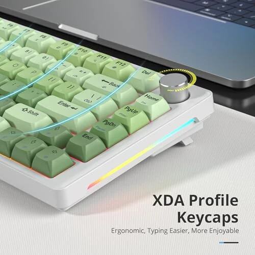 SbocKeeb 75% Yashil Mexanik Klaviatura Prokladka bilan, Tugmali, Maxsus Simli Qaymoqli O'yin Klaviaturasi TKL 75 Foizli Issiq almashtiriladigan RGB Orqa Yoritishli, Win/MAC uchun Oldindan Moylangan Kalit, Yashil - 6