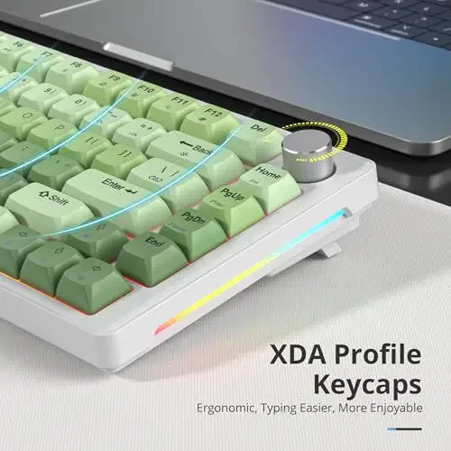 SbocKeeb 75% Yashil Mexanik Klaviatura Prokladka bilan, Tugmali, Maxsus Simli Qaymoqli O'yin Klaviaturasi TKL 75 Foizli Issiq almashtiriladigan RGB Orqa Yoritishli, Win/MAC uchun Oldindan Moylangan Kalit, Yashil - 6