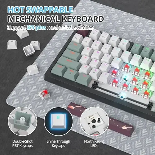 SbocKeeb 75 Percent Keyboard Gasket-Mounted with Sound Absorbing Pads, 82-Key Compact Wired RGB Mechanical Gaming Keyboard Hot-Swap Socket for Win, Mist - 4