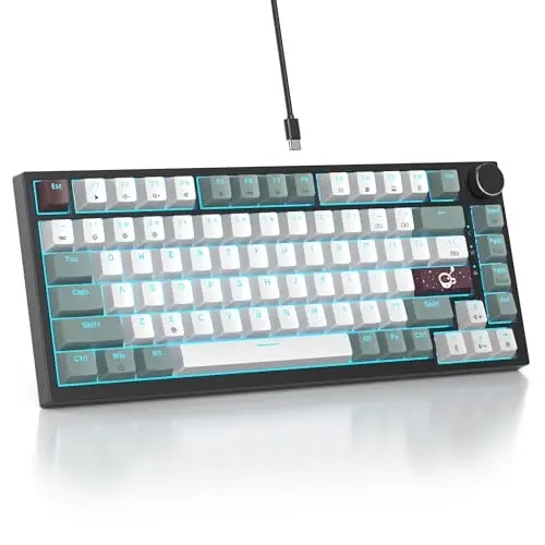SbocKeeb 75 Percent Keyboard Gasket-Mounted with Sound Absorbing Pads, 82-Key Compact Wired RGB Mechanical Gaming Keyboard Hot-Swap Socket for Win, Mist 