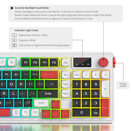 SbocKeeb 96% Kablosuz Klavye Numpad ve Topuz ile, 3 Modlu Kablolu/Bluetooth 5.0/2.4G 98 Tuşlu ABS Topuzlu RGB Sessiz Mekanik Hissi Membran Oyun Klavyesi Win/Mac için (Siyah) - 6