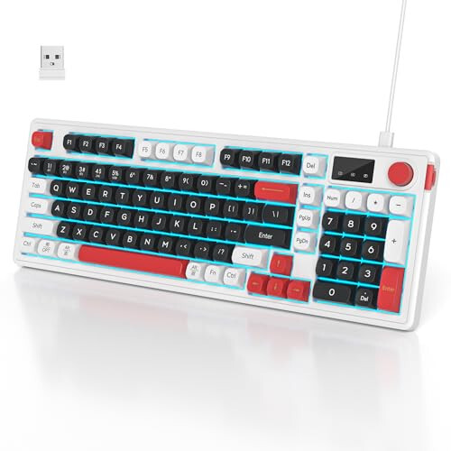 SbocKeeb 96% Simsiz Klaviatura Raqamli Panel va Tutqich bilan, 3 Xil Rejimli Simli/Bluetooth 5.0/2.4G 98 Tugma ABS To'p Qopqoqlar RGB Jim Mekanik Hissi Membran O'yin Klaviaturasi Win/Mac uchun (Qora) 