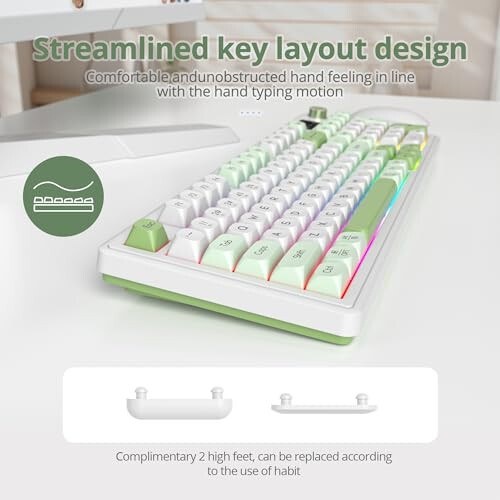 SbocKeeb 96% Wireless Keyboard with Number Pad and Knob, 3-Modes Wired/Bluetooth 5.0/2.4G 98 Keys ABS Ball Caps RGB Quiet Mechanical Feel Membrane Gaming Keyboard for Win/Mac (Snowgreen) - 3