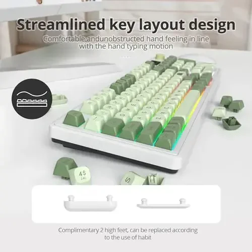 SbocKeeb 96% Wireless Keyboard with Number Pad and Knob,3-Modes Wired/Bluetooth 5.0/2.4G 98 Keys ABS Ball Caps RGB Quiet Mechanical Feel Membrane Gaming Keyboard for Win/Mac（Matcha） - 3