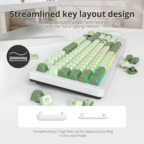 SbocKeeb 96% Wireless Keyboard with Number Pad and Knob,3-Modes Wired/Bluetooth 5.0/2.4G 98 Keys ABS Ball Caps RGB Quiet Mechanical Feel Membrane Gaming Keyboard for Win/Mac（Matcha） - 3