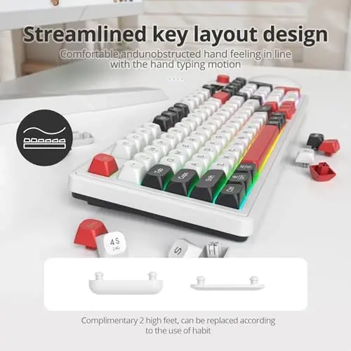 SbocKeeb 96% Wireless Keyboard with Number Pad and Knob,3-Modes Wired/Bluetooth 5.0/2.4G 98 Keys ABS Ball Caps RGB Quiet Mechanical Feel Membrane Gaming Keyboard for Win/Mac（White） - 3