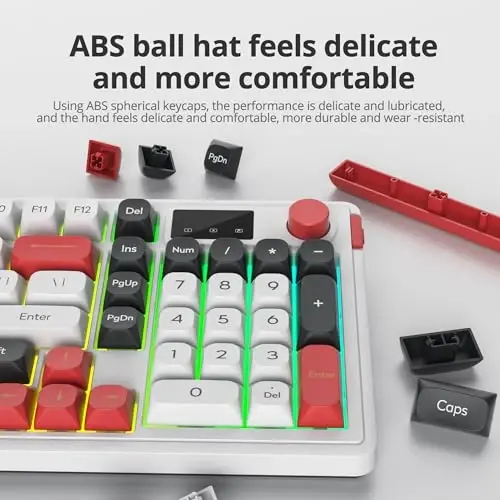 SbocKeeb 96% Wireless Keyboard with Number Pad and Knob,3-Modes Wired/Bluetooth 5.0/2.4G 98 Keys ABS Ball Caps RGB Quiet Mechanical Feel Membrane Gaming Keyboard for Win/Mac（White） - 5