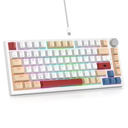 SbocKeeb 75 Percent Keyboard Gasket-Mounted with Sound Absorbing Pads, 82-Key Compact Wired RGB Mechanical Gaming Keyboard Hot-Swap Socket for Win, Soy Milk - 1