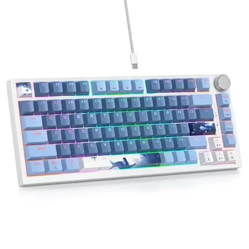 SbocKeeb 75 Percent Keyboard Gasket-Mounted with Sound Absorbing Pads, 82-Key Compact Wired RGB Mechanical Gaming Keyboard Hot-Swap Socket for Win, Fog Blue - 1