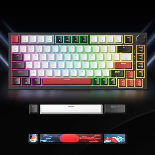 SbocKeeb 75 Percent Keyboard Gasket-Mounted with Sound Absorbing Pads, 82-Key Compact Wired RGB Mechanical Gaming Keyboard Hot-Swap Socket for Win, White - 4