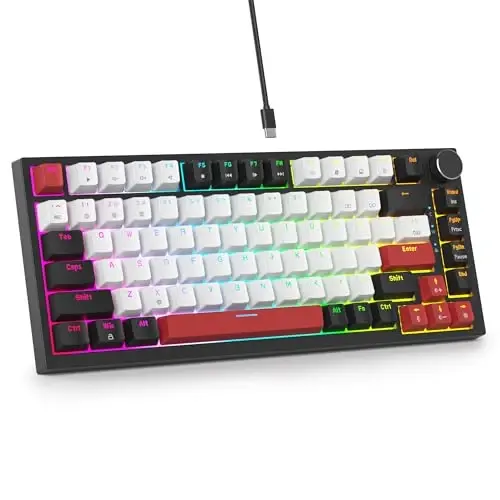 SbocKeeb 75 Percent Keyboard Gasket-Mounted with Sound Absorbing Pads, 82-Key Compact Wired RGB Mechanical Gaming Keyboard Hot-Swap Socket for Win, White - 1