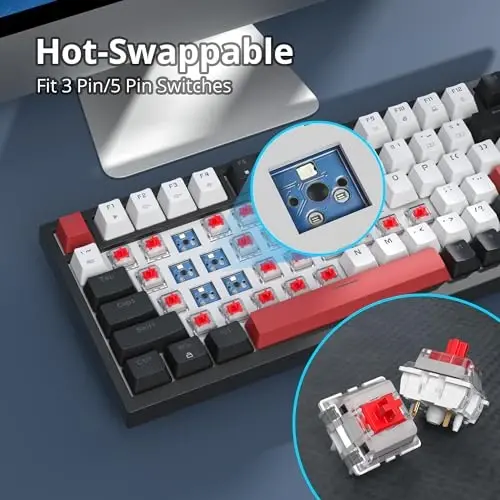 SbocKeeb 75 Percent Keyboard Gasket-Mounted with Sound Absorbing Pads, 82-Key Compact Wired RGB Mechanical Gaming Keyboard Hot-Swap Socket for Win, White - 5