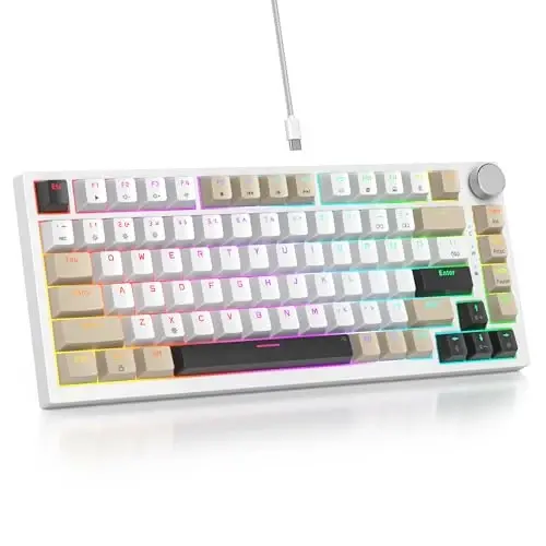 SbocKeeb 75 Percent Keyboard Gasket-Mounted with Sound Absorbing Pads, 82-Key Compact Wired RGB Mechanical Gaming Keyboard Hot-Swap Socket for Win, Gray Black White - 1