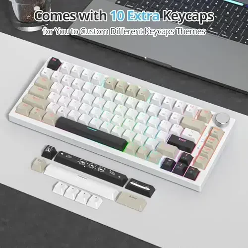 SbocKeeb 75 Percent Keyboard Gasket-Mounted with Sound Absorbing Pads, 82-Key Compact Wired RGB Mechanical Gaming Keyboard Hot-Swap Socket for Win, Gray Black White - 6