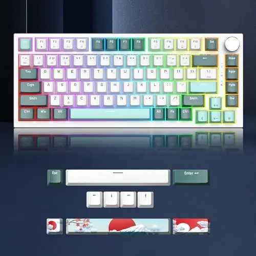 SbocKeeb 75 Percent Keyboard Gasket-Mounted with Sound Absorbing Pads, 82-Key Compact Wired RGB Mechanical Gaming Keyboard Hot-Swap Socket for Win, Green Forest - 2