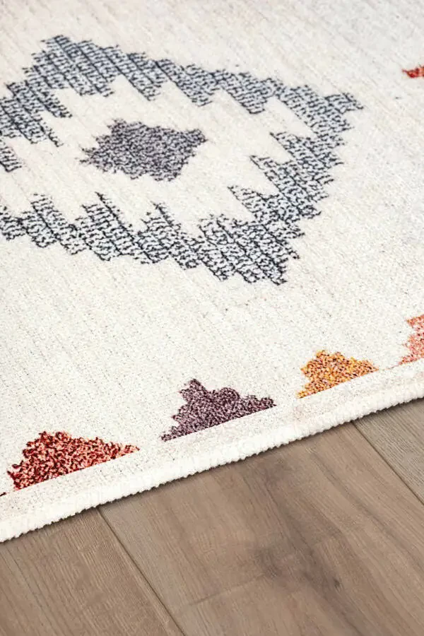 Scandinavian Pattern Washable Non-Slip Chenille Cream Yellow Red Kitchen Rug 4023 - 11