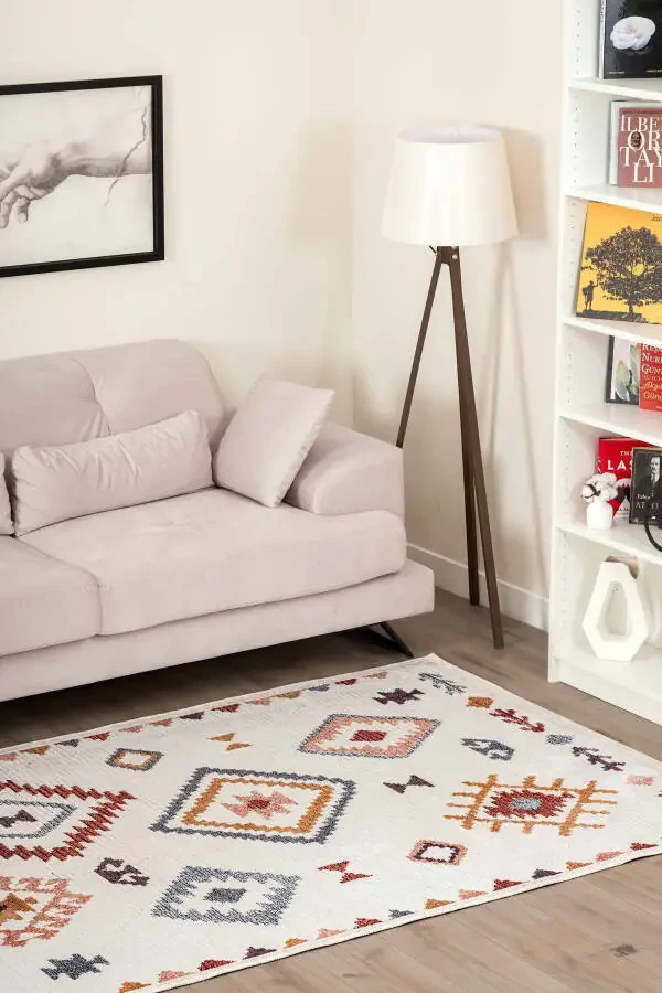 Scandinavian Pattern Washable Non-Slip Chenille Cream Yellow Red Kitchen Rug 4023 - 14