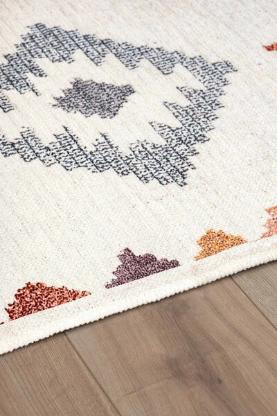 Scandinavian Pattern Washable Non-Slip Chenille Cream Yellow Red Kitchen Rug 4023 - 3