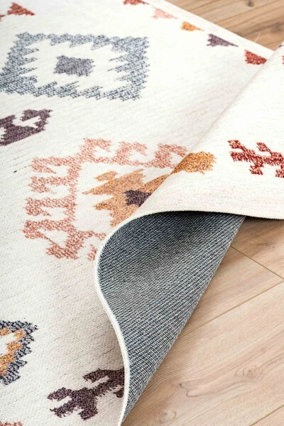 Scandinavian Pattern Washable Non-Slip Chenille Cream Yellow Red Kitchen Rug 4023 - 4