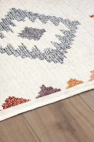 Scandinavian Pattern Washable Non-Slip Chenille Cream Yellow Red Kitchen Rug 4023 - 3