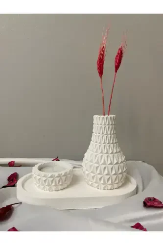 Scandinavian Style Diamond Pattern Minimal Candle Vase Tray Candlestick Presentation and Accessory Set - 1