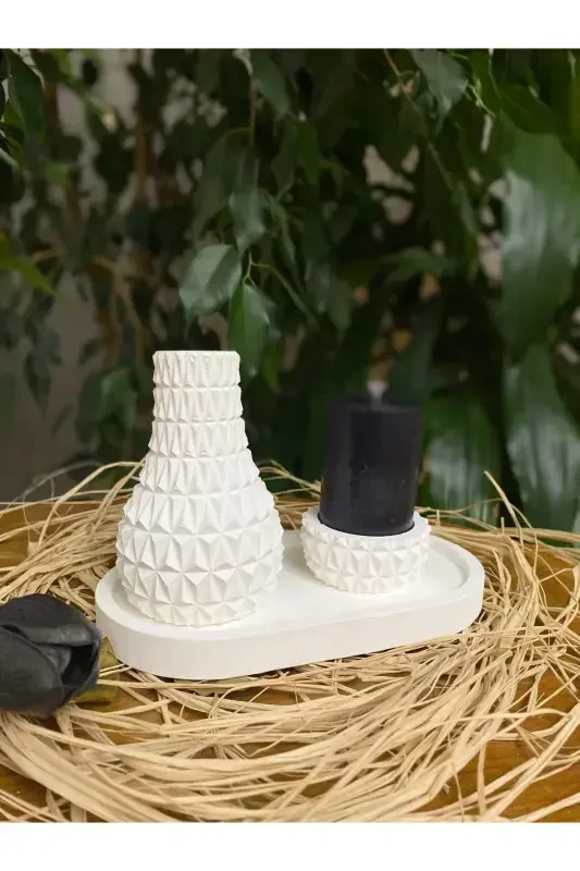 Scandinavian Style Diamond Pattern Minimal Candle Vase Tray Candlestick Presentation and Accessory Set - 4
