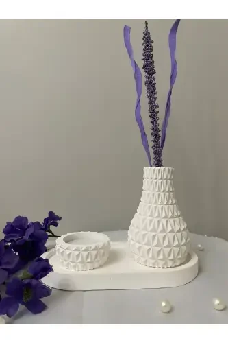 Scandinavian Style Diamond Pattern Minimal Candle Vase Tray Candlestick Presentation and Accessory Set - 5