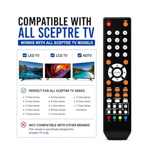 Universal Remote Control Replacment for All Sceptre TV LED LCD HDTV - No Setup Required - 3