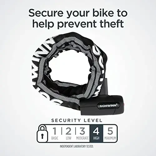 Schwinn Aks ettiruvchi Zanjir Kalitli Qulf Velosiped Uchun, 3 fut x 8 mm O'g'irlikka Qarshi Velosiped Qufli, Xavfsizlik Darajasi 4 - Schwinn (1)