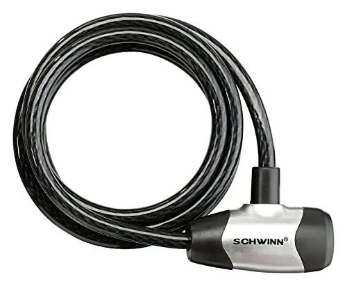 Schwinn Bike Lock with Keys, 3, 4, 5 or 6 ft x 8, 10, 12 or 15 mm, Black, Cable or Chain, Anti Theft Protection, Bike Lock Cable for Security - 6