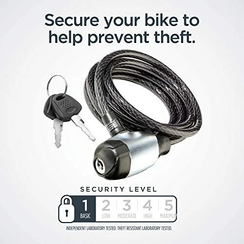 Schwinn Bike Key Lock in Braided Steel Cable, 2 Keys Included, 6 feet x 8mm Anti Theft Bicycle Lock, Security Level 1 - Schwinn (1)