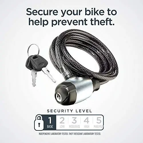 Schwinn Bike Key Lock in Braided Steel Cable, 2 Keys Included, 6 feet x 8mm Anti Theft Bicycle Lock, Security Level 1 - 2