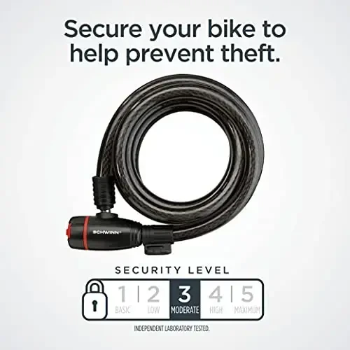 Schwinn Bike Lock with Keys, 3, 4, 5 or 6 ft x 8, 10, 12 or 15 mm, Black, Cable or Chain, Anti Theft Protection, Bike Lock Cable for Security - MODAZONE (1)