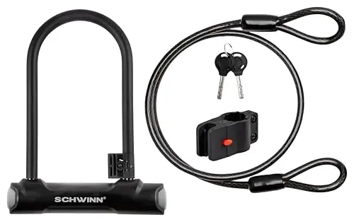 Schwinn Bike Lock with Keys, 3, 4, 5 or 6 ft x 8, 10, 12 or 15 mm, Black, Cable or Chain, Anti Theft Protection, Bike Lock Cable for Security - MODAZONE