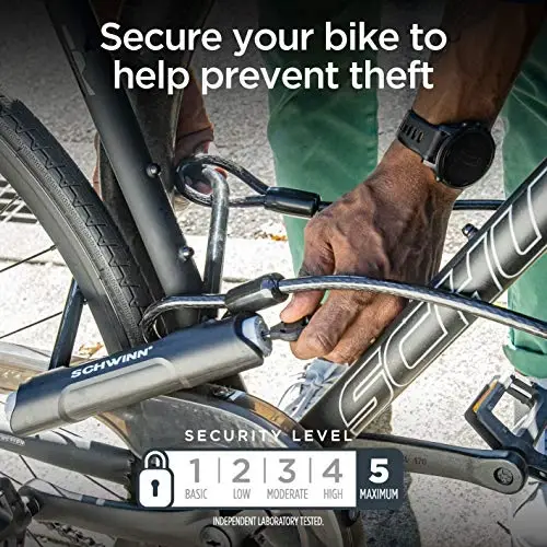 Schwinn Bike Max U-qulf, ikki marta bukilgan simli, 2 ta kalit bilan, 4 fut x 10 mm o'g'irlikka qarshi velosiped qulf, xavfsizlik darajasi 5 - 3