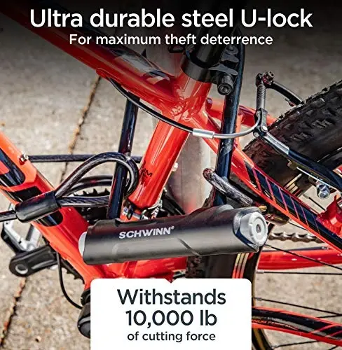 Schwinn Bike Max U-qulf, ikki marta bukilgan simli, 2 ta kalit bilan, 4 fut x 10 mm o'g'irlikka qarshi velosiped qulf, xavfsizlik darajasi 5 - 5
