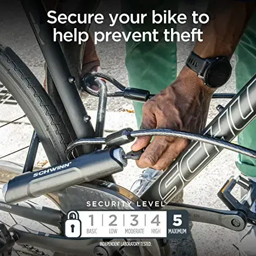 Schwinn Bike Max U-qulf, ikki marta bukilgan simli, 2 ta kalit bilan, 4 fut x 10 mm o'g'irlikka qarshi velosiped qulf, xavfsizlik darajasi 5 - 3