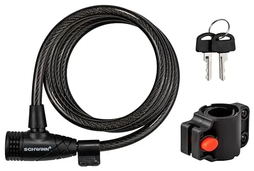 Schwinn Bike Lock with Keys, 3, 4, 5 or 6 ft x 8, 10, 12 or 15 mm, Black, Cable or Chain, Anti Theft Protection, Bike Lock Cable for Security - 1