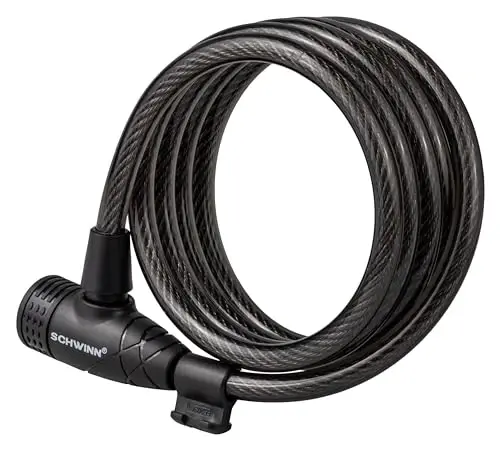 Schwinn Bike Cable Lock with Keys, 6 ft x 10 mm, Black, Braided Steel, Durable Vinyl Cover, Carrying Bracket for Storage and Transport, Anti Theft Protection, Bike Lock Cable for Security - 3