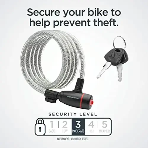 Schwinn Bike Lock with Keys, 3, 4, 5 or 6 ft x 8, 10, 12 or 15 mm, Black, Cable or Chain, Anti Theft Protection, Bike Lock Cable for Security - MODAZONE (1)