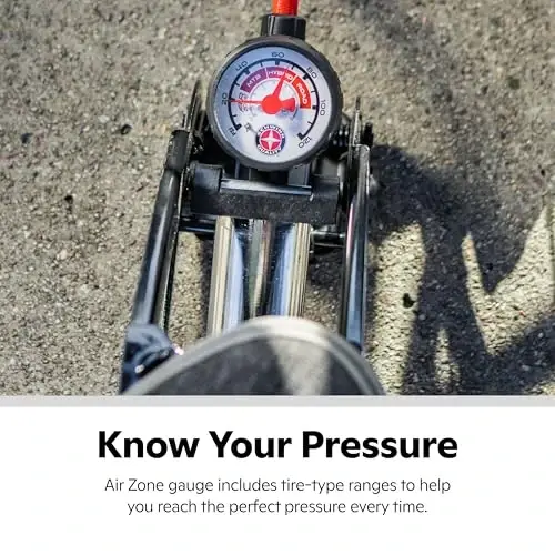 Schwinn High Pressure Foot Pump, Air Base & Air Base Plus, Air-Zoned Pressure Gauge, Fits Both Schrader & Presta, Max 120 PSI - 3