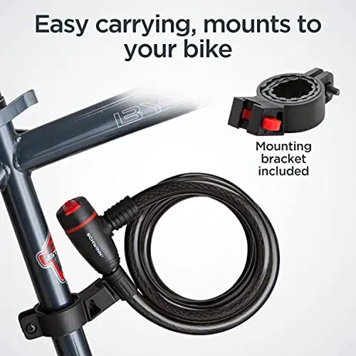 Schwinn kalitli velosiped qulfi, kalitlari bilan, 3, 4, 5 yoki 6 fut x 8, 10, 12 yoki 15 mm, qora, simli yoki zanjirli, o'g'irlikka qarshi himoya, xavfsizlik uchun velosiped qulfi simi - 6