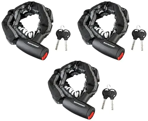 Schwinn Reflective Chain Key Lock for Bike, 3 feet x 8mm Anti Theft Bicycle Lock, Security Level 4 | (Pack of 3) - 1