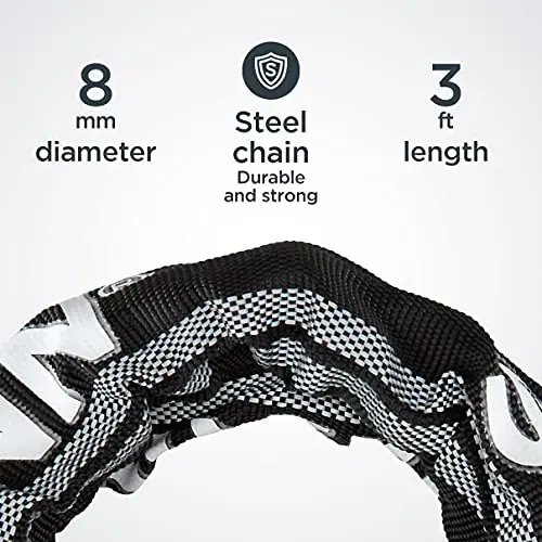 Schwinn Reflective Chain Key Lock for Bike, 3 feet x 8mm Anti Theft Bicycle Lock, Security Level 4 | (Pack of 3) - 3