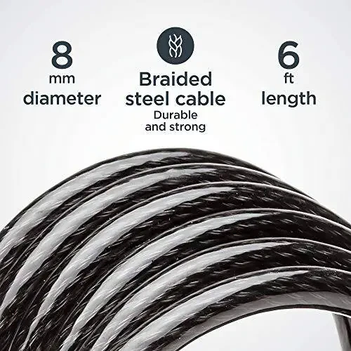 Schwinn Velosiped Kalit Kulobi, To'qilgan Po'lat Kabelli, 2 ta Kalit Kirgan, 6 fut x 8 mm O'g'irlikka Qarshi Velosiped Kulobi, Xavfsizlik Darajasi 1 - 3