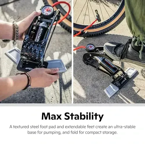 Schwinn yuqori bosimli oyoq pompasi, Air Base & Air Base Plus, havo zonalli bosim o'lchagich, Schrader va Presta ikkalasiga ham mos keladi, maksimal 120 PSI - 2