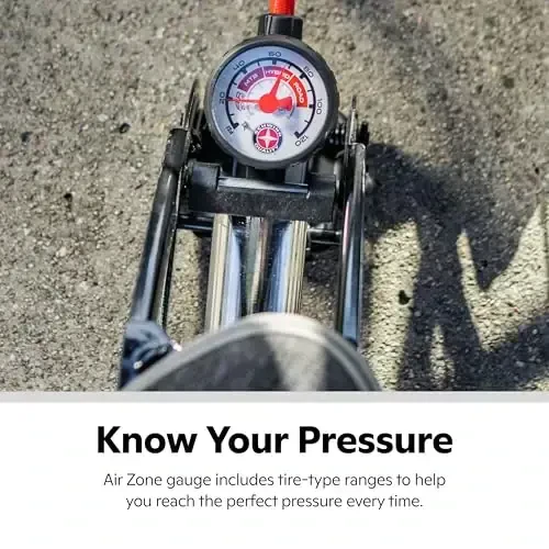 Schwinn yuqori bosimli oyoq pompasi, Air Base & Air Base Plus, havo zonalli bosim o'lchagich, Schrader va Presta ikkalasiga ham mos keladi, maksimal 120 PSI - 3