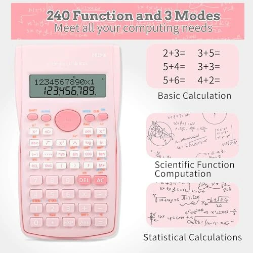 Scientific Calculator, 2 Line Cute Scientific Math Calculator Function Calculator for Students Algebra Geometry Basic Caculator for Middle and High School Student College School Supplies (Pink) - 4