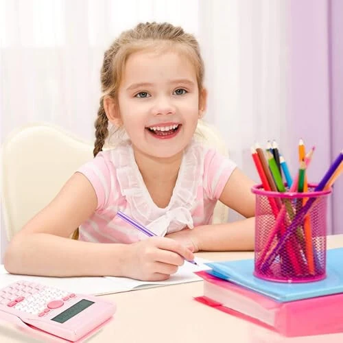 Scientific Calculator, 2 Line Cute Scientific Math Calculator Function Calculator for Students Algebra Geometry Basic Caculator for Middle and High School Student College School Supplies (Pink) - 7